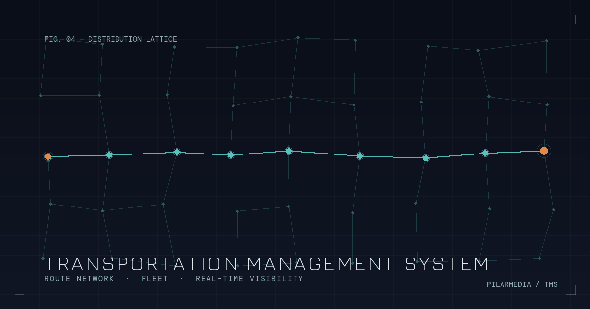 Ilustrasi jaringan rute distribusi Transportation Management System (TMS) untuk logistik di Indonesia, menampilkan titik-titik pengiriman yang terhubung dalam satu rute optimal